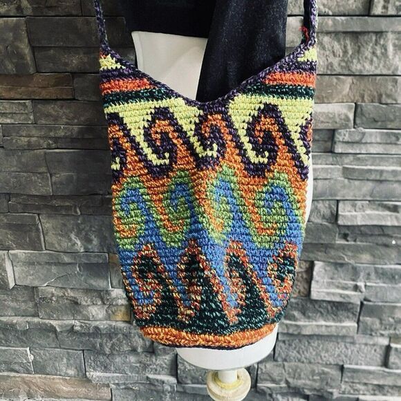 Woven Handmade Circle Bottom Colorful Crossbody‎ Bucket Purse Guatemalan Fun - Picture 4 of 6